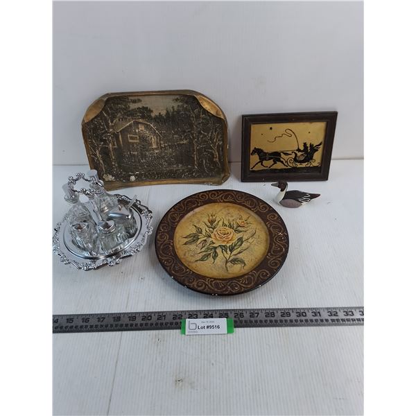 Vintage Decor, Footed Serving Platter, Avon Duck Ornament