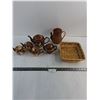Image 1 : (5) Ceramic Teapots, Wicker Teapot Decor & Basket