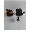 Image 2 : (2) Ceramic Teapots, Aluminum Wear-Ever Teapot, Wooden Orange Crate
