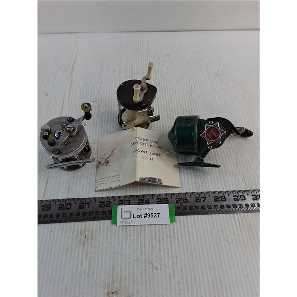 (3) Vintage Fishing Reels (Heddon, Shakespeare, Crown Planet)
