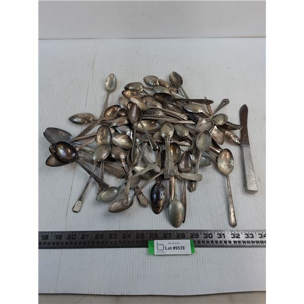 Large Quantity of Vintage Spoons, Knife