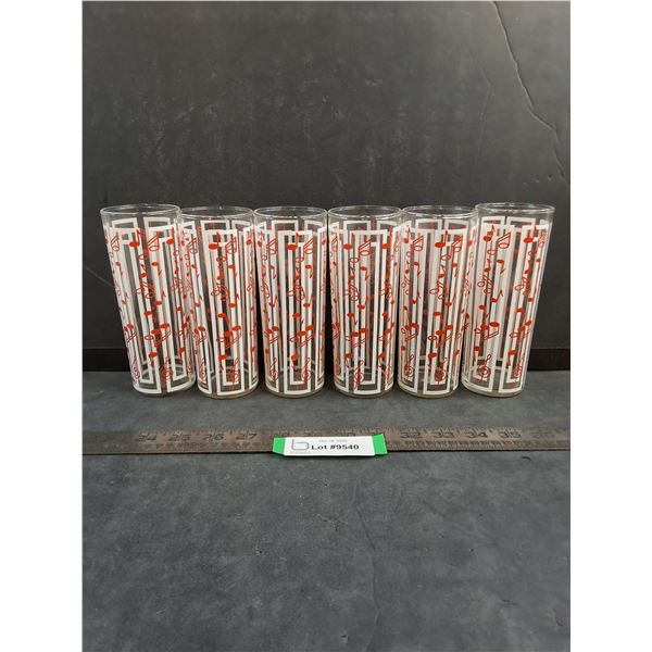 Set of 6 "Musical" Themed Tall Drinking Glasses