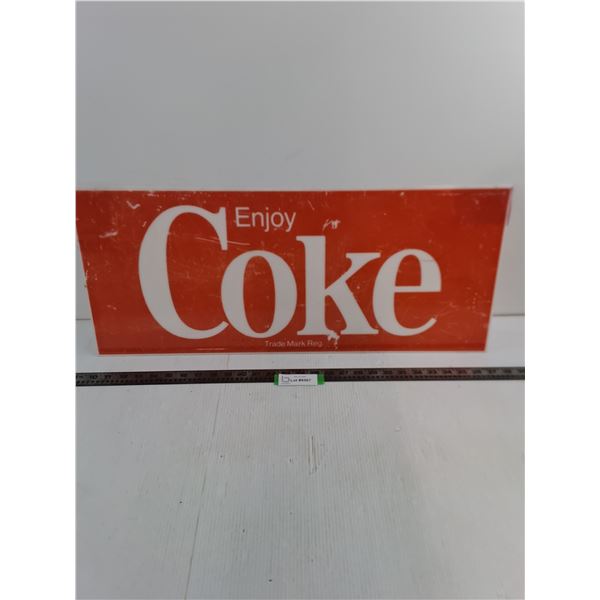 Vintage Plastic Coca-Cola Sign - 28" x 12" - Top Corners Are Cracked & Taped