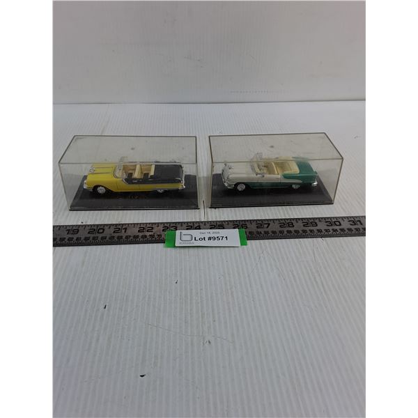 (2) Die-Cast Replica Vintage Automobiles 1:36 Scale in Display Boxes