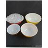 Image 2 : (4) Pyrex Mixing Bowls (9,9,7.5,6" Diameters), 9" Lid