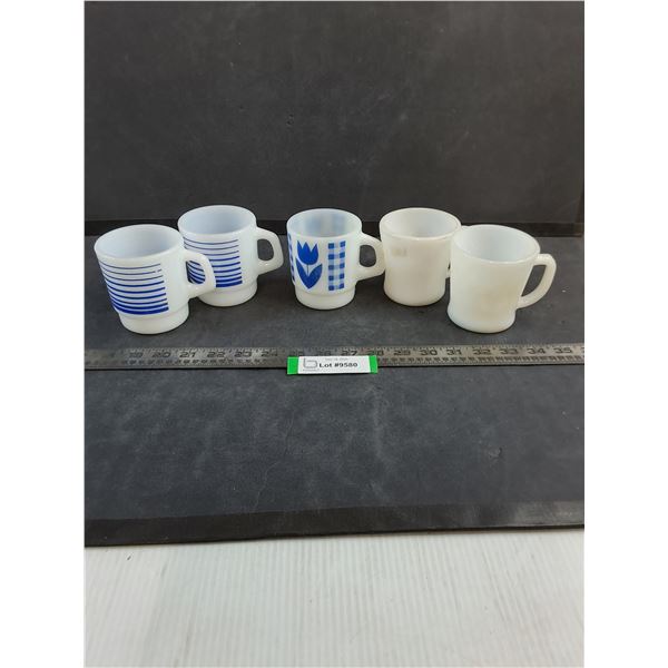 (5) Milk Glass Coffee Mugs