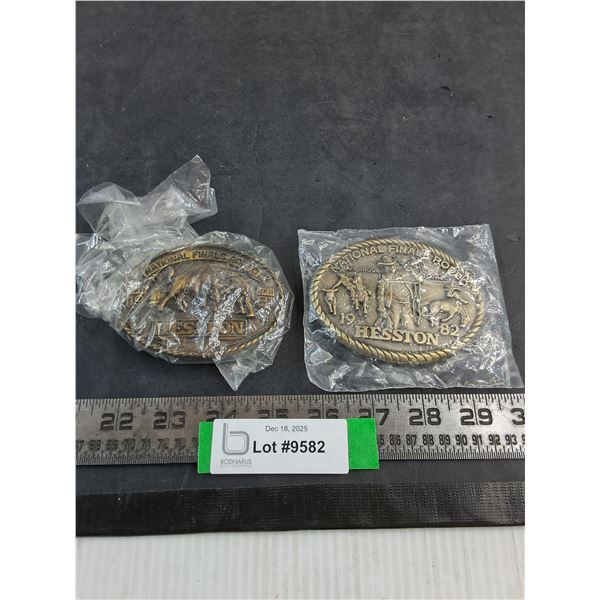 (2) Brass "1981 & 82 Hesston Rodeo" Belt Buckles