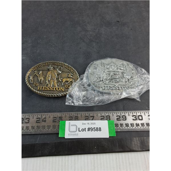 (2) Metal "1982 & 25th Anniversary Hesston Rodeo" Belt Buckles