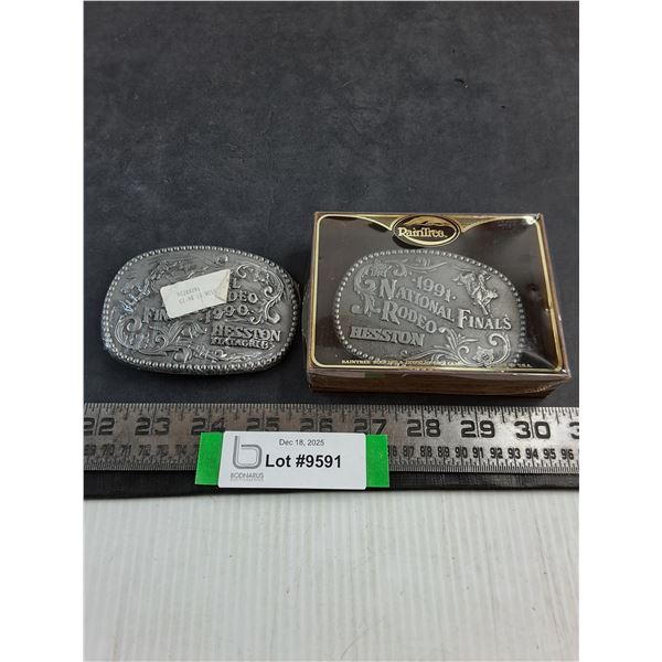 (2) Metal "1990 & 1991 Hesston Rodeo" Belt Buckles