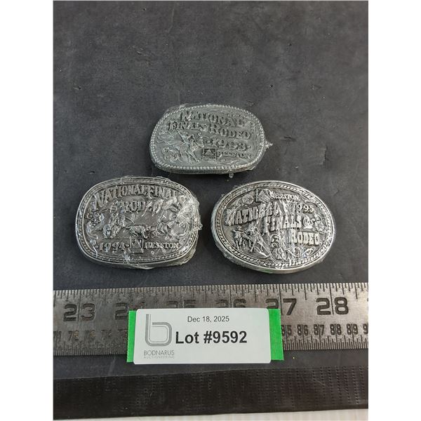 (3) Metal "1993-95 Hesston Rodeo" Belt Buckles
