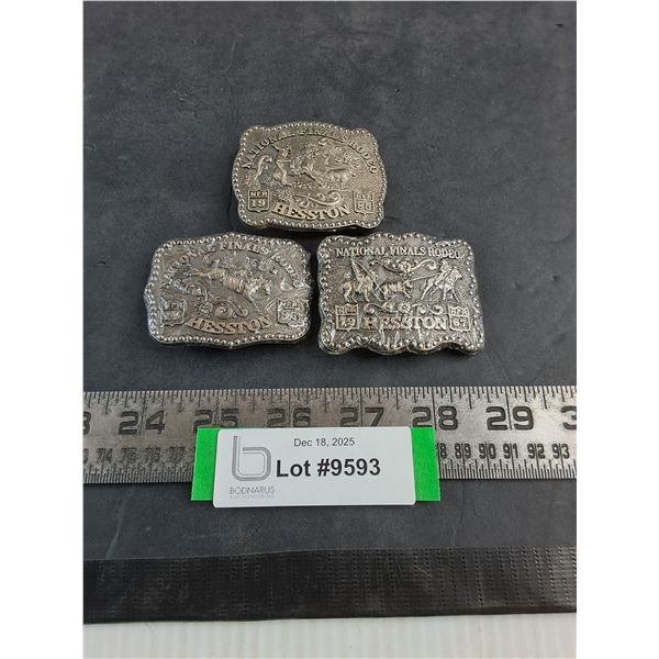 (3) Metal "1985-87 Hesston Rodeo" Belt Buckles