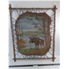 Image 1 : # Indigenous Style Moose Hide Painting in Willow Frame "Moose at River's Edge" Wall Decor - 29" x 35
