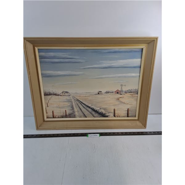 Vintage Wood Framed "Prairie Homestead" Wall Art - 1 Drink Spill - 28" x 22"