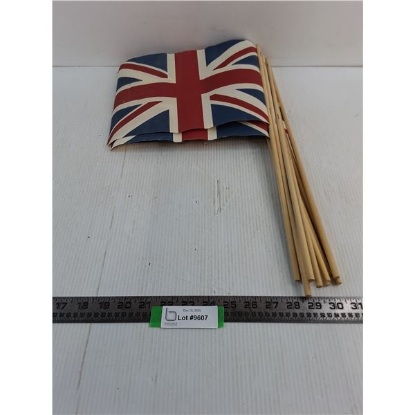 (10) Union Jack Flags on Sticks - Each Flag Approx 10.5" x 8"