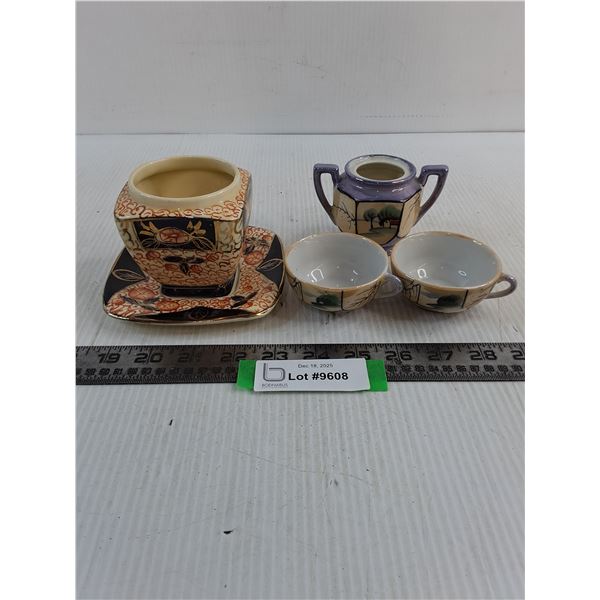 Royal Leighton English China Jam Jar - Missing Lid, Dainty Iridescent Porcelain Tea Set