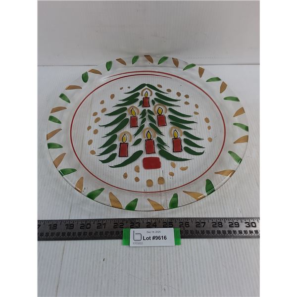 Glass Christmas Platter - 14.5" Diameter