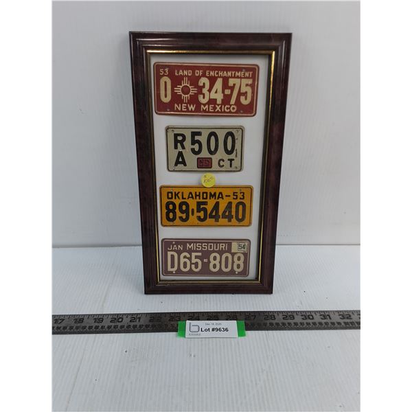 Framed Set of 4 Miniature International License Plates - 7.5" x 13.5"
