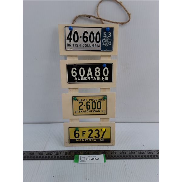 Wood Mounted Set of 4 Miniature Provincial License Plates Wall Decor - 13" x 6"