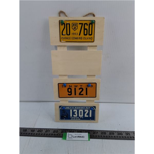 Wood Mounted Set of 3 Miniature Provincial License Plates Wall Decor - 13" x 6"