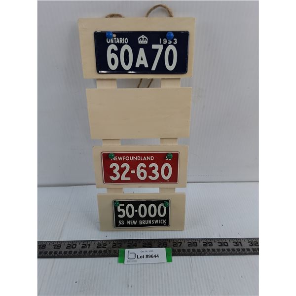 Wood Mounted Set of 3 Miniature Provincial License Plates Wall Decor - 13" x 6"
