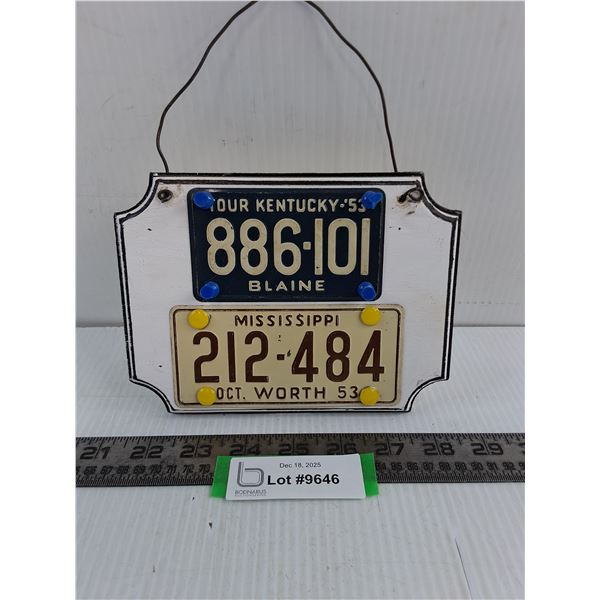 Wall Plaque Display of 2 Miniature US State License Plates - 7" x 6"