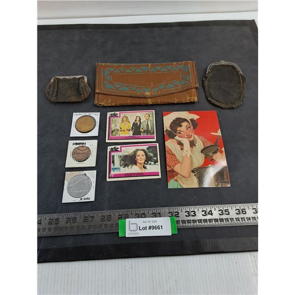Vintage Wallet & Change Purses, Charlie's Angels Cards, Business Card, 3 Souvenir Tokens