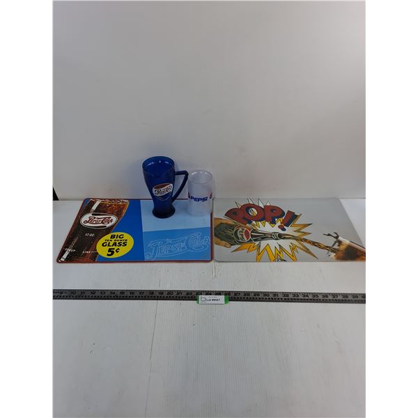 (2) Sets of 4 Pepsi-Cola Place Mats, (2) Insulated Pepsi-Cola Mugs