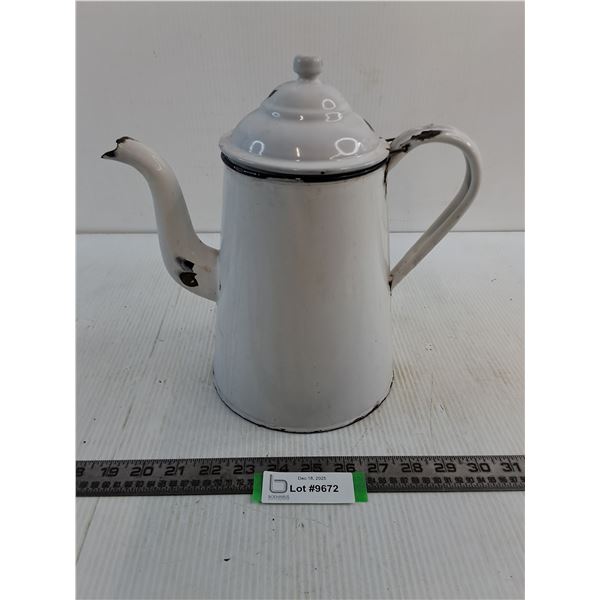 Vintage Enamel Pitcher - 11" High