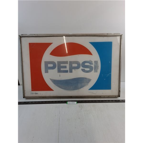 Galvanized Steel Framed 'Pepsi' Store Sign - 29.5x19x2.5" - Pickup Only