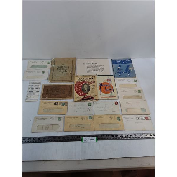 Assorted Vintage Literature, Letters, Note Books, Plaque