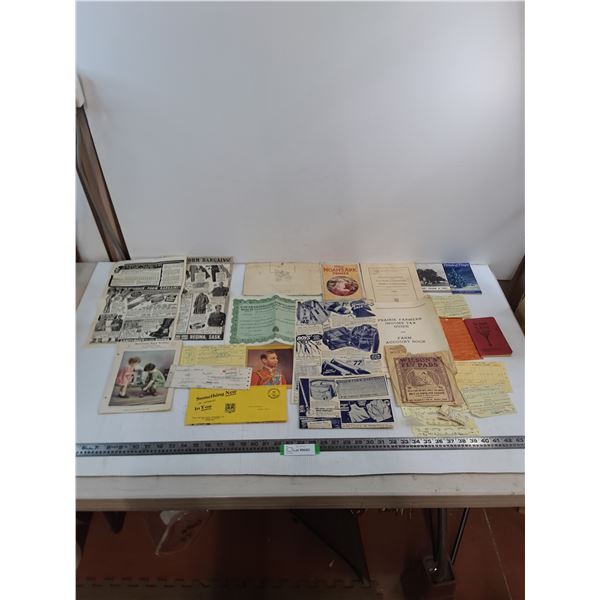 Assorted Vintage Advertisements, Bible Stories, Certificates, Receipts