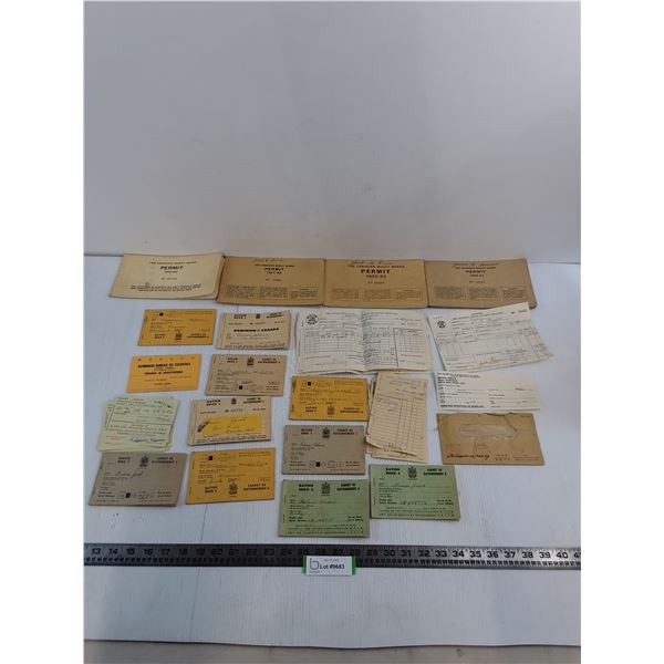 Assorted Vintage Receipts, Ration Booklets, Permits, Misc.