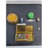 Image 2 : Vintage Tin, Lighter, Dish, Spoon, Geometry Set - See Consignor Notes