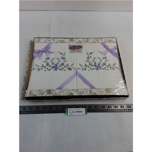 Sealed Novelty Embroidered Pair of "Lilac" Pillow Cases