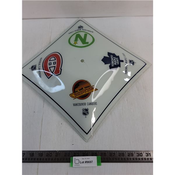 NHL 4-Team Light Fixture Glass Cover  from 1980's - 14" x 14"