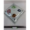 Image 1 : NHL 4-Team Light Fixture Glass Cover  from 1980's - 14" x 14"