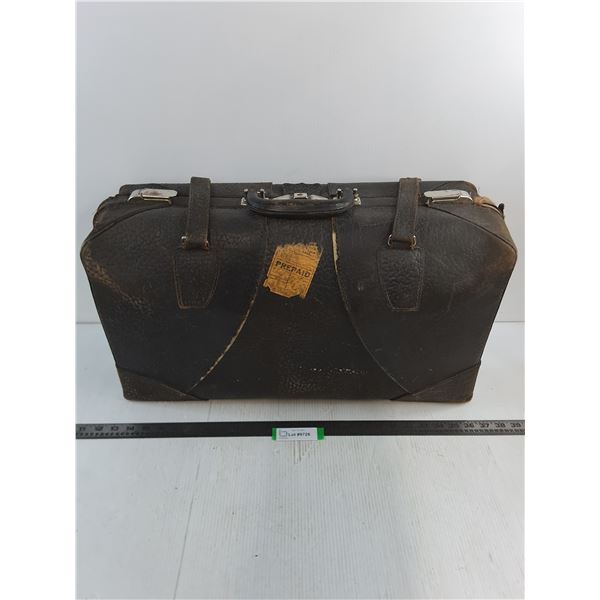 Vintage Leather Suitcase - 24x8x14"
