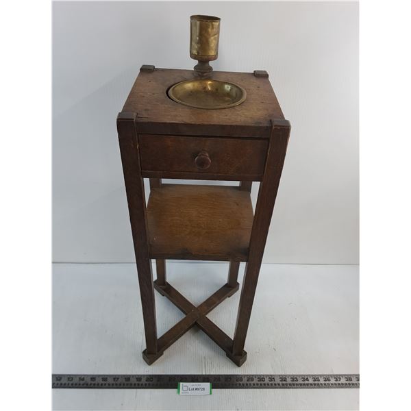 # Antique Oak & Brass 'Arts & Crafts' Smoking Stand - 27.5" High Including Cup - Pickup Only