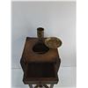 Image 2 : # Antique Oak & Brass 'Arts & Crafts' Smoking Stand - 27.5" High Including Cup - Pickup Only