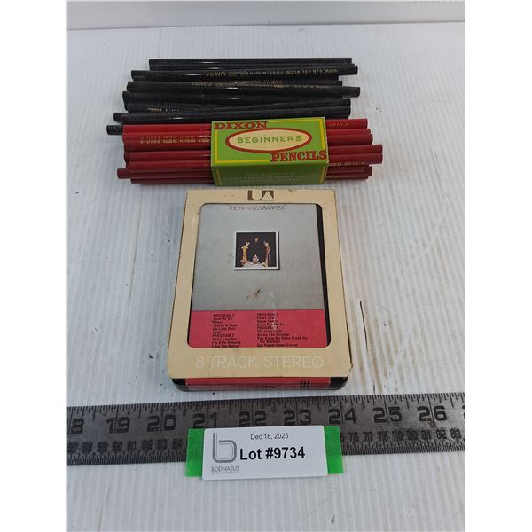 Beatles 8-Track Cassette, Large Quantity of Black Venus & Red Dixon Pencils