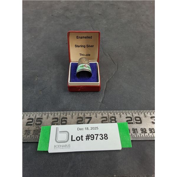 Vintage 'In Box' Enameled Sterling Silver Thimble