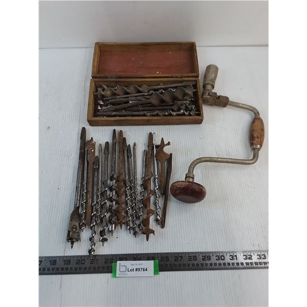 Speed Drill w/Assorted Drill Bits, Wooden Box