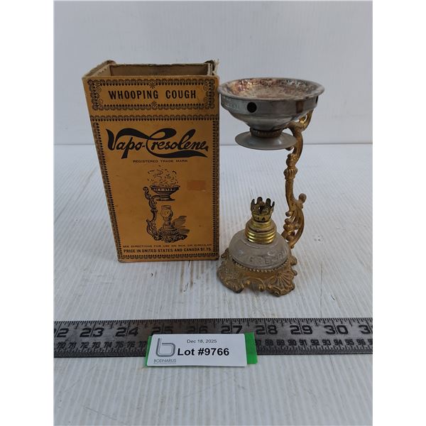 Antique 'In Box' Vapo-Cresolene Vaporizer - Missing Chimney