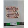 Image 1 : (2) $2 Dollar Bill From The 1986 "Birds of Canada" Series