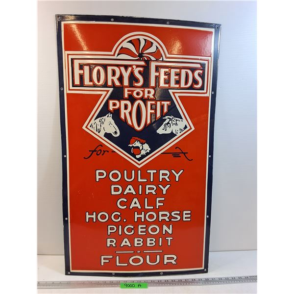 # Flory's Feeds Enamel Metal Sign - 21.5" x 36" - CANNOT SHIP