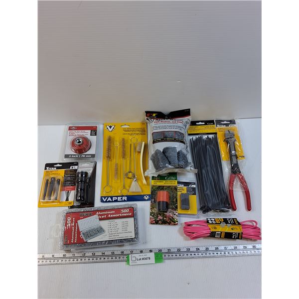 Tool Lot: Paint Gun Cleaning Kit, Wire Brush, Zip-Ties, Rivet Kit, Wire Cutters, Misc
