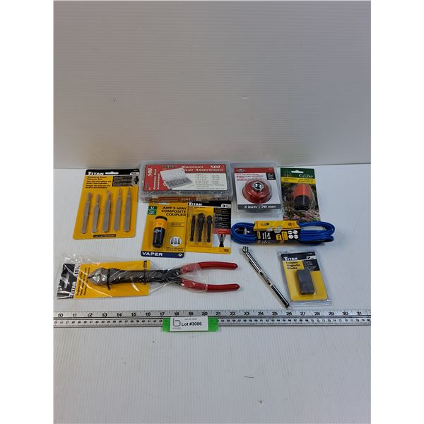 Tool Lot: Wire Cutter, Wire Brush, Rivet Kit, Misc