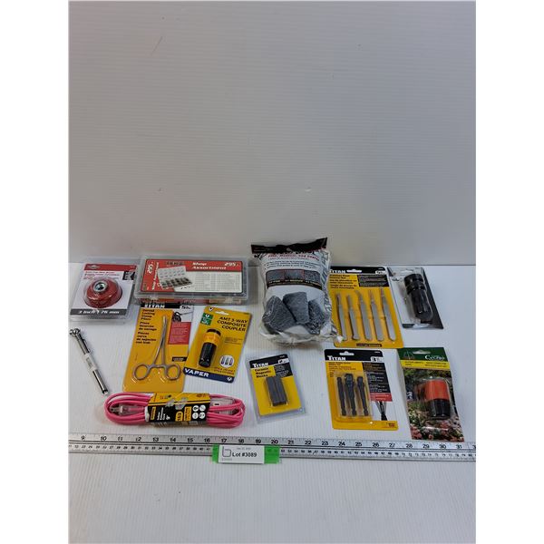 Tool Lot: Wire Brush, Pilers, Wobble Socket Adapters, Steel Wool, Misc