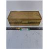 Image 1 : Vintage Wooden Storage Box Overlaid with Metal - 1 Hinge Damaged - 12x5x4"