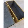 Image 2 : Vintage Wooden Storage Box Overlaid with Metal - 1 Hinge Damaged - 12x5x4"